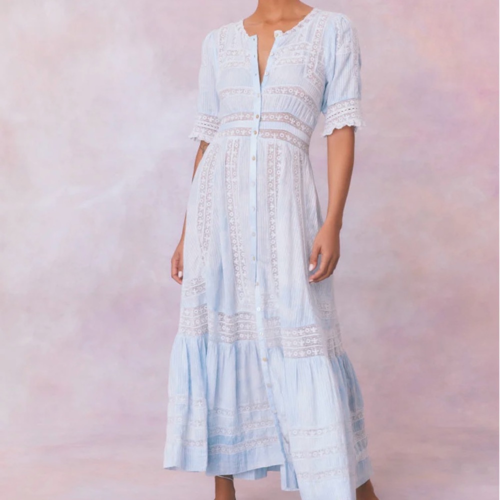 UNWORN LoveShackFancy Minka Stripe Hand Dye Lace Maxi Dress